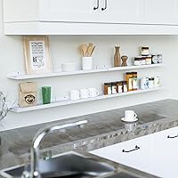 Vista 4 de RICHER HOUSE Juego de 8 estantes flotantes montados en la pared, estantes colgantes para libros con borde para almacenamiento, estante blanco