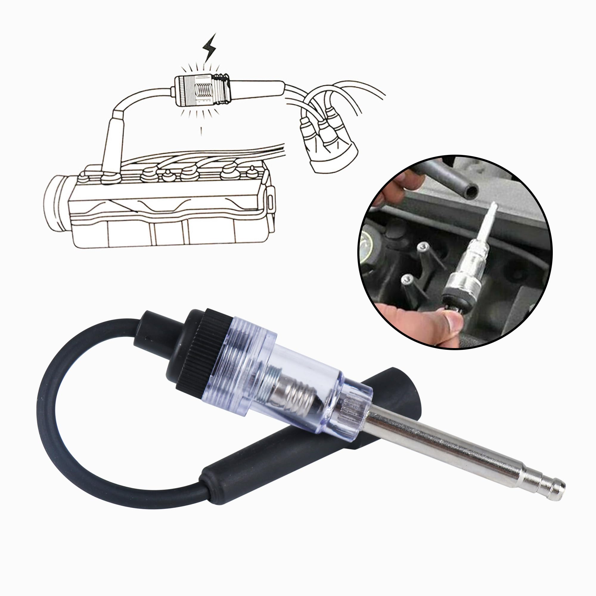 Tester per scintille di accensione, tester di accensione, tester di accensione universale in acciaio inox, rilevatore diagnostico armatura, tester per candele auto, per piccoli motori, auto, moto,