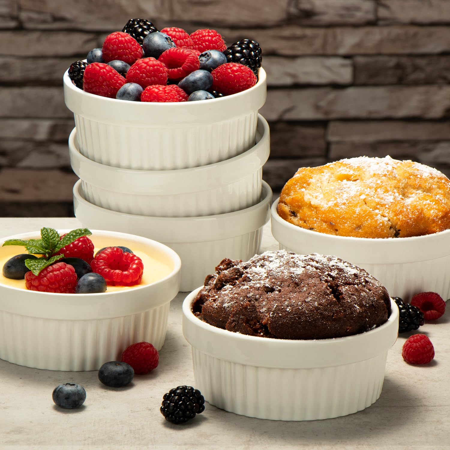 COM-FOUR® 12x Moules à Soufflé - Plats en céramique pour Crème Brûlée - Moules pour four - Plaque à dessert et plaque à gâteau pour, chaque 200 ml
