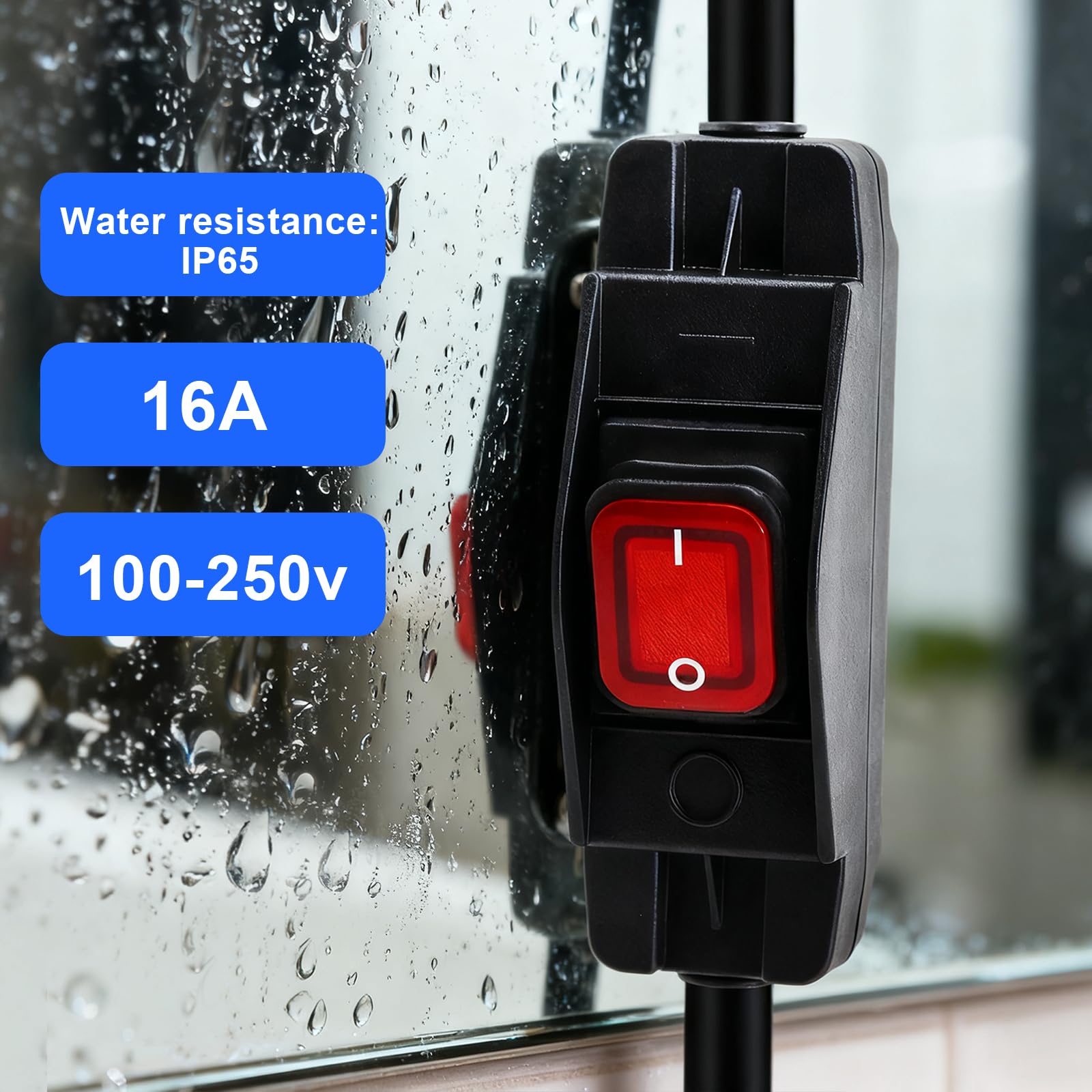 IP66 wodoszczelny przełącznik uchylny 230V, 16A 250V przełącznik ogrodowy wyłącznik sznurkowy 2-biegunowy, przełącznik kablowy 230V 2-biegunowy z czerwoną diodą LED, przełącznik natynkowy, wyłącznik