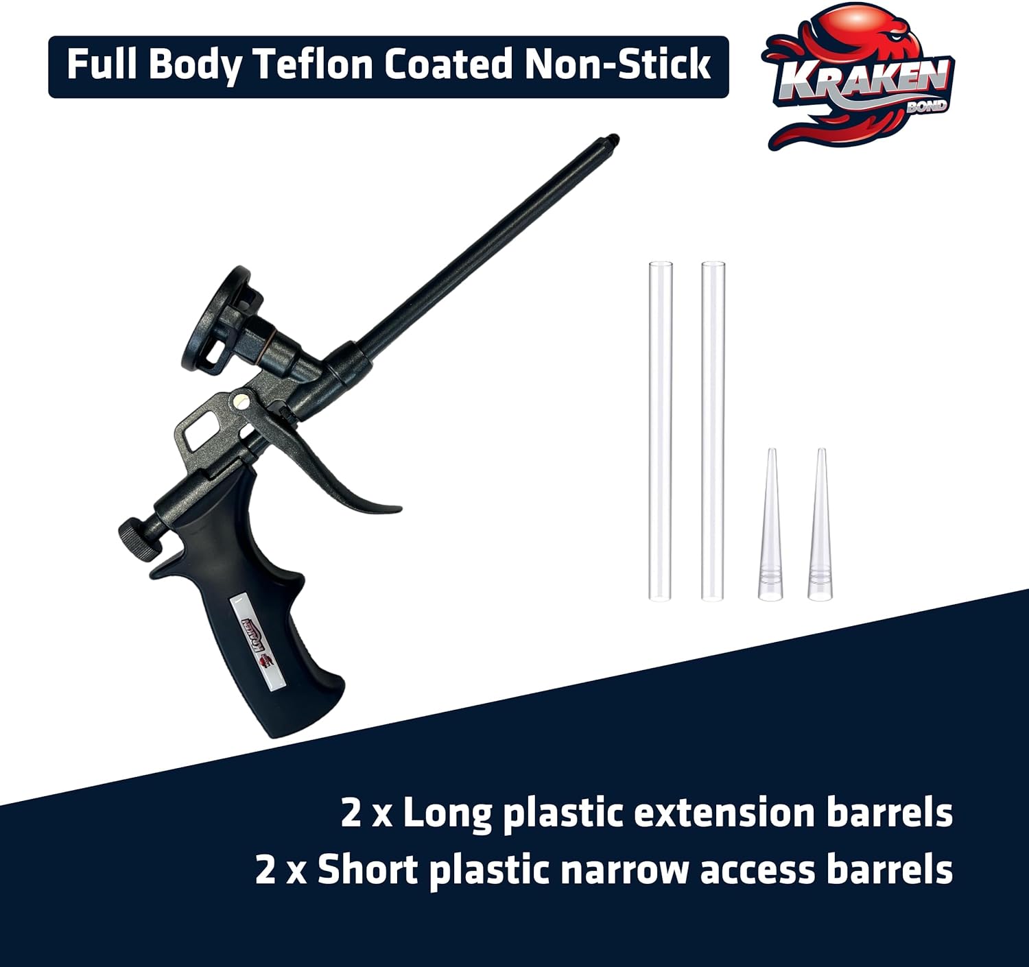 Kraken Bond PRO Foam Gun - 8 Inch Durable Spray Foam Dispensing Gun for Contractors & DIYers, PTFE Non-Stick Coating, Precision Nozzles Included, Versatile Spray Application for Insulation - 1 Pack