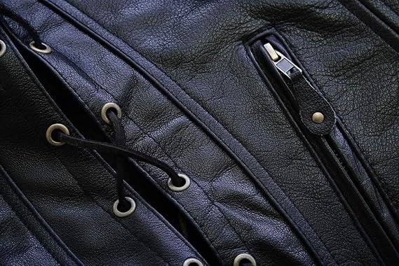 Leatherick Women Top Grain Genuine Buffalo Black Ladies Leather Vests for Motorcycle Bikers