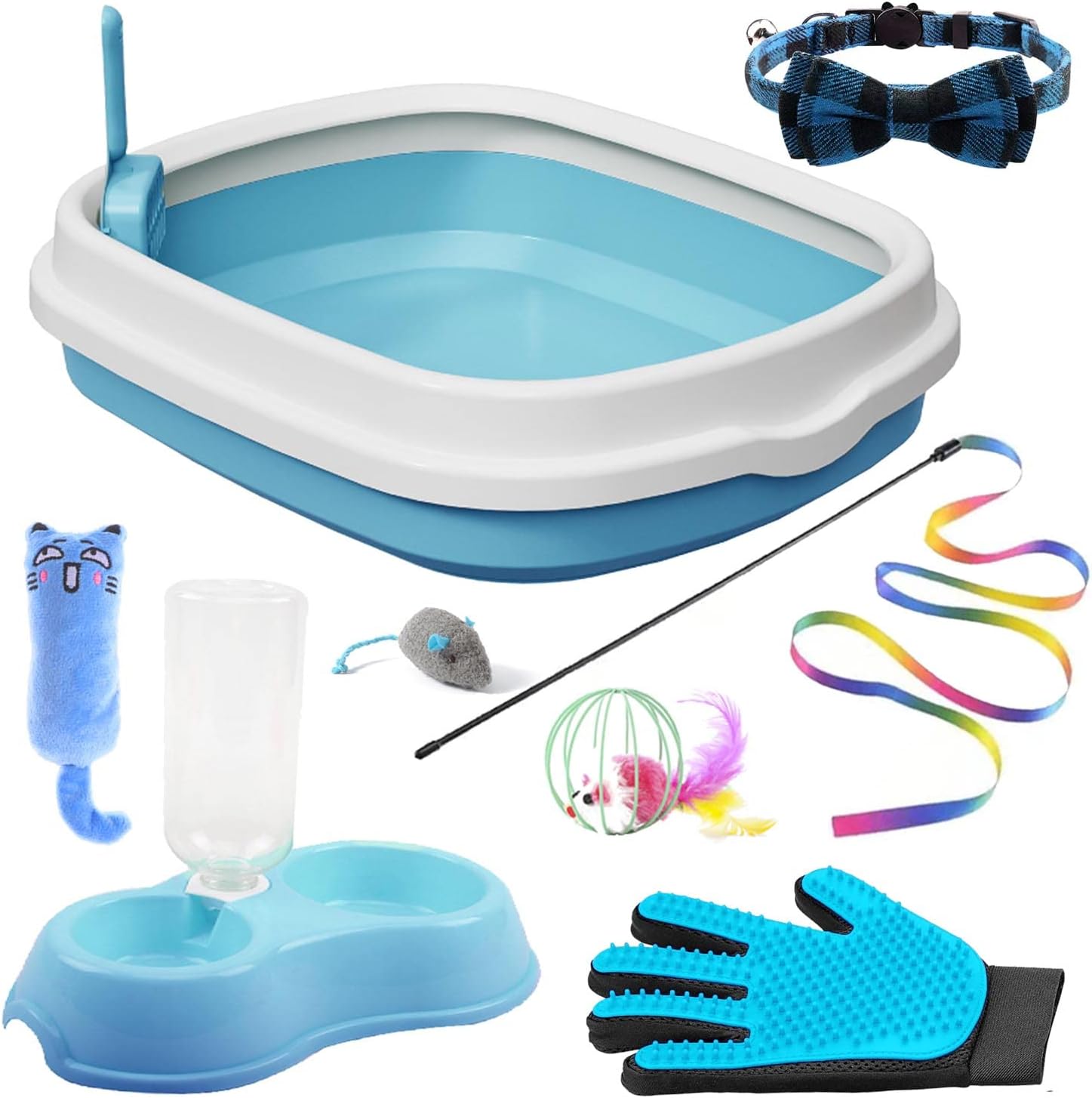 Lobeve Kitten Starter Kit,8 Piece Cat Essentials Set. IncludesCat Litter Box,Cat