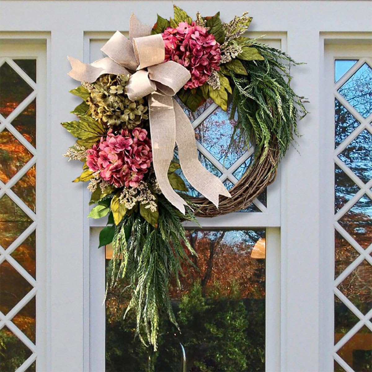 jojofuny Ghirlanda Porta Ingresso Stile Rustico Fiori Artificiali in Plastica, Decorazione Naturale per Casa e Matrimonio, Resistente a Sbiadimento e Appassimento Stile Stili multipli