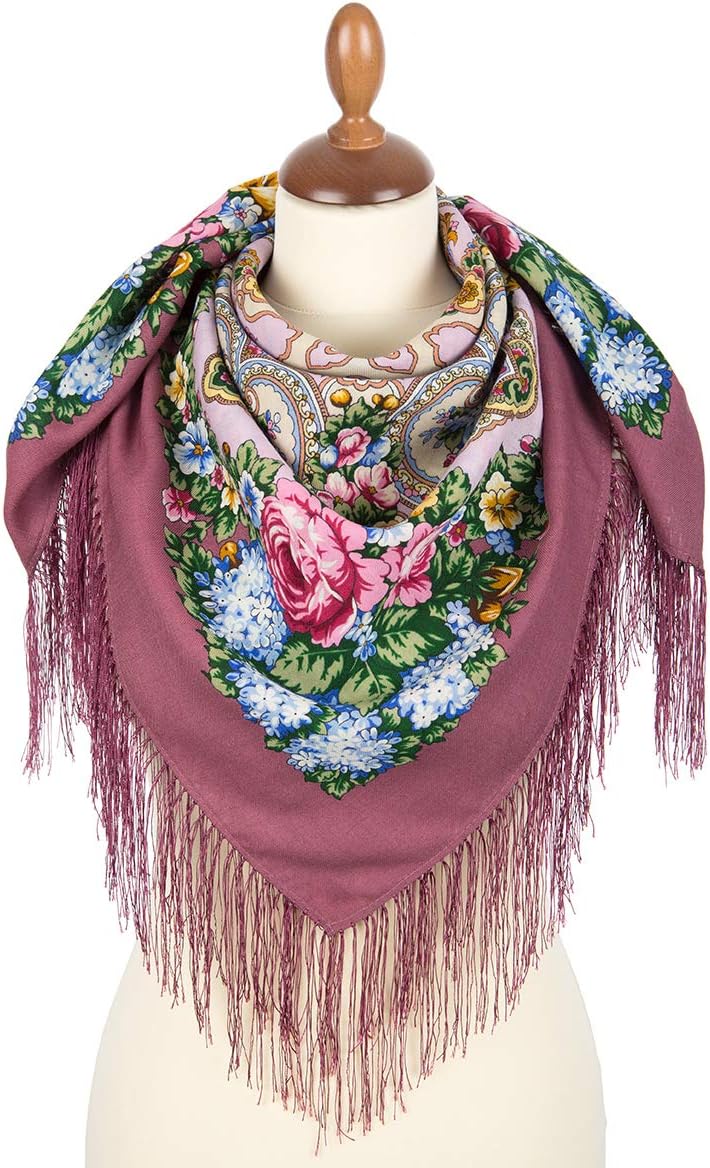 Pavlovo Posad Russian Shawl 100% Wool 89x89 cm Pashmina Scarf Wrap Silk Tassels 1829-2