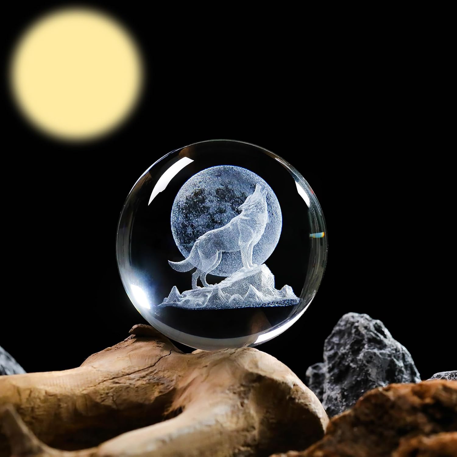 Crystal 3D Wolf 3.15in Ball Figurine Gifts for Men, Collectible Glass Animal Art Sphere for Room with LED Light Base Keepsakes for Wolves Lovers Home Decor Paperweight - Image 5