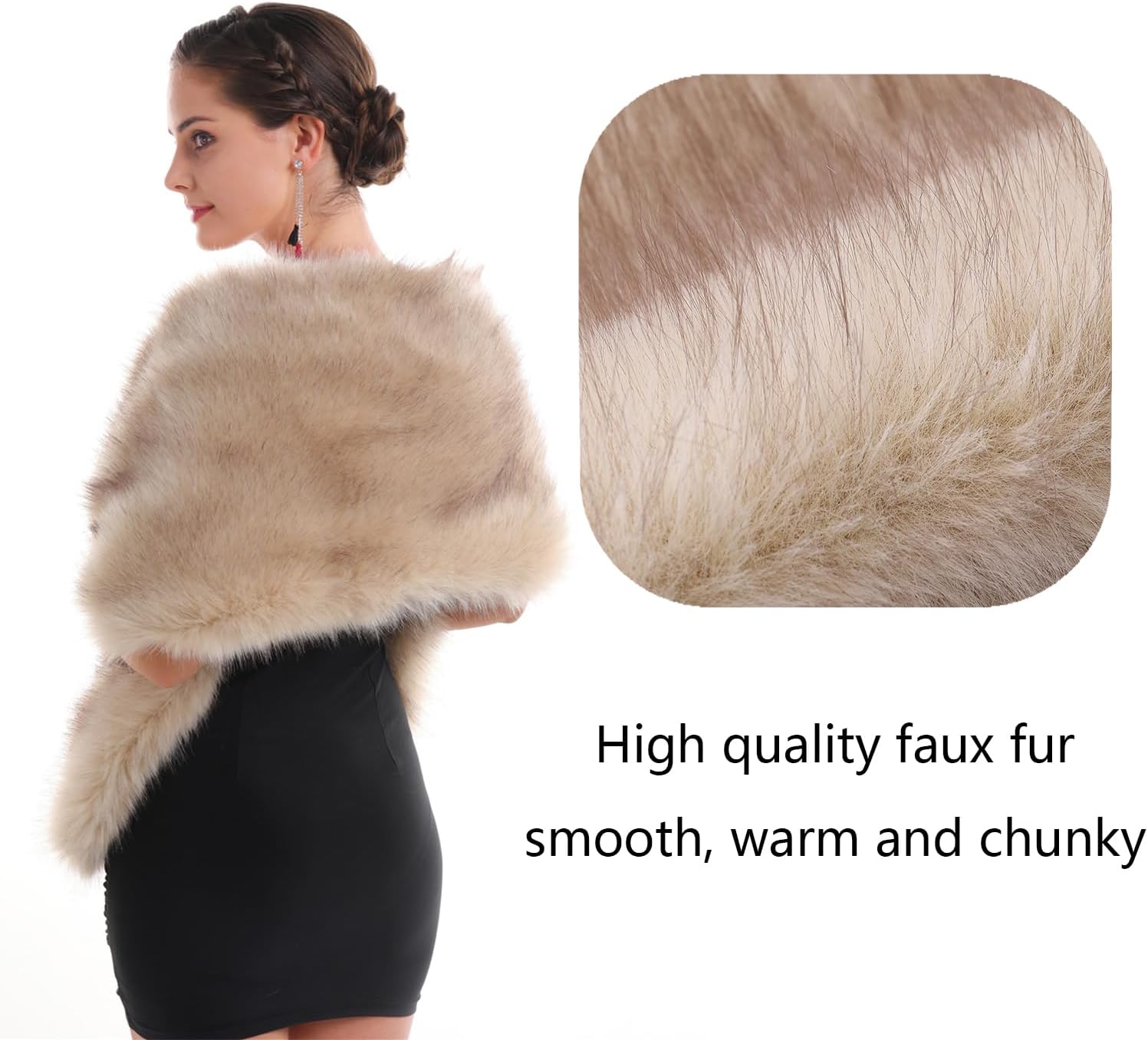 SAFERIN Women's Winter Faux Fake Fur Straight Wedding Halloween Party Custume Accessory Scarf Wrap Collar Shawl Shrug - Image 5