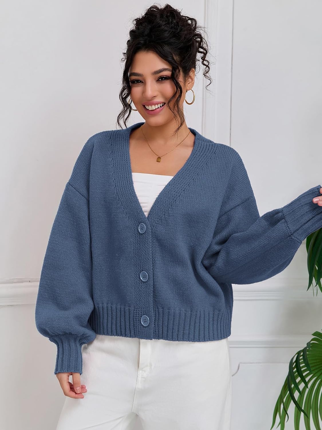 QIANXIZHAN Women's Chunky Cardigan Sweaters, V-Neck Knit Button Cropped Sweater Fall Fashion 2026 - Image 3