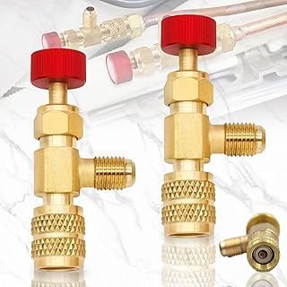 2 Stück Durchflussregelventil Für Klimaanlagen Aus Messing, Flüssig Sicherheits Ventil R410A R22 Klimaanlage Kältemittel 1/4 Sicherheits Adapter Konditionierung Kältemittel Ventil(Rot)