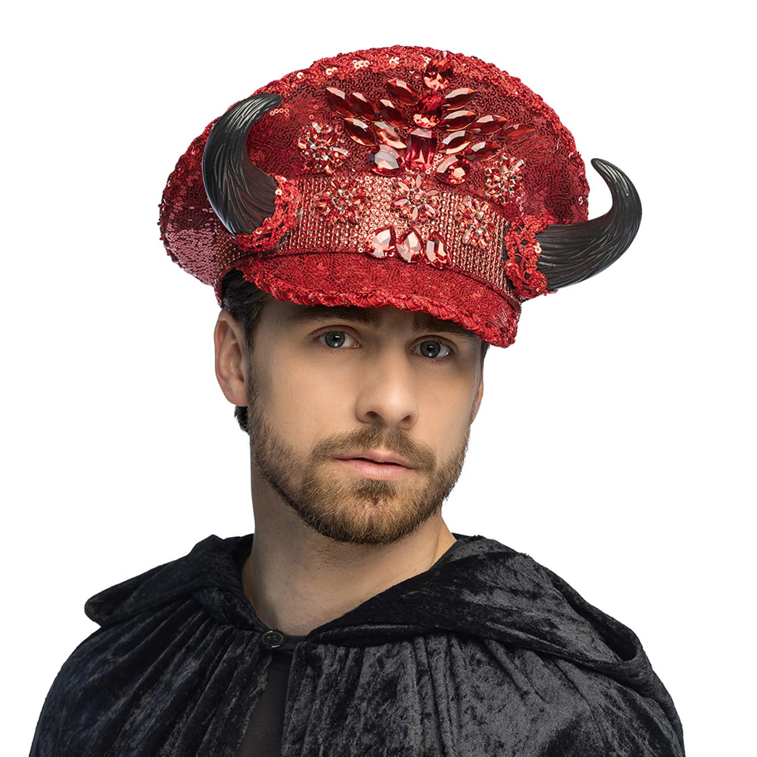 Boland 97093 Devil Hat with Sequins, Hat with Horns for Costumes, Halloween, Carnival or Theme Party, Devil Costume