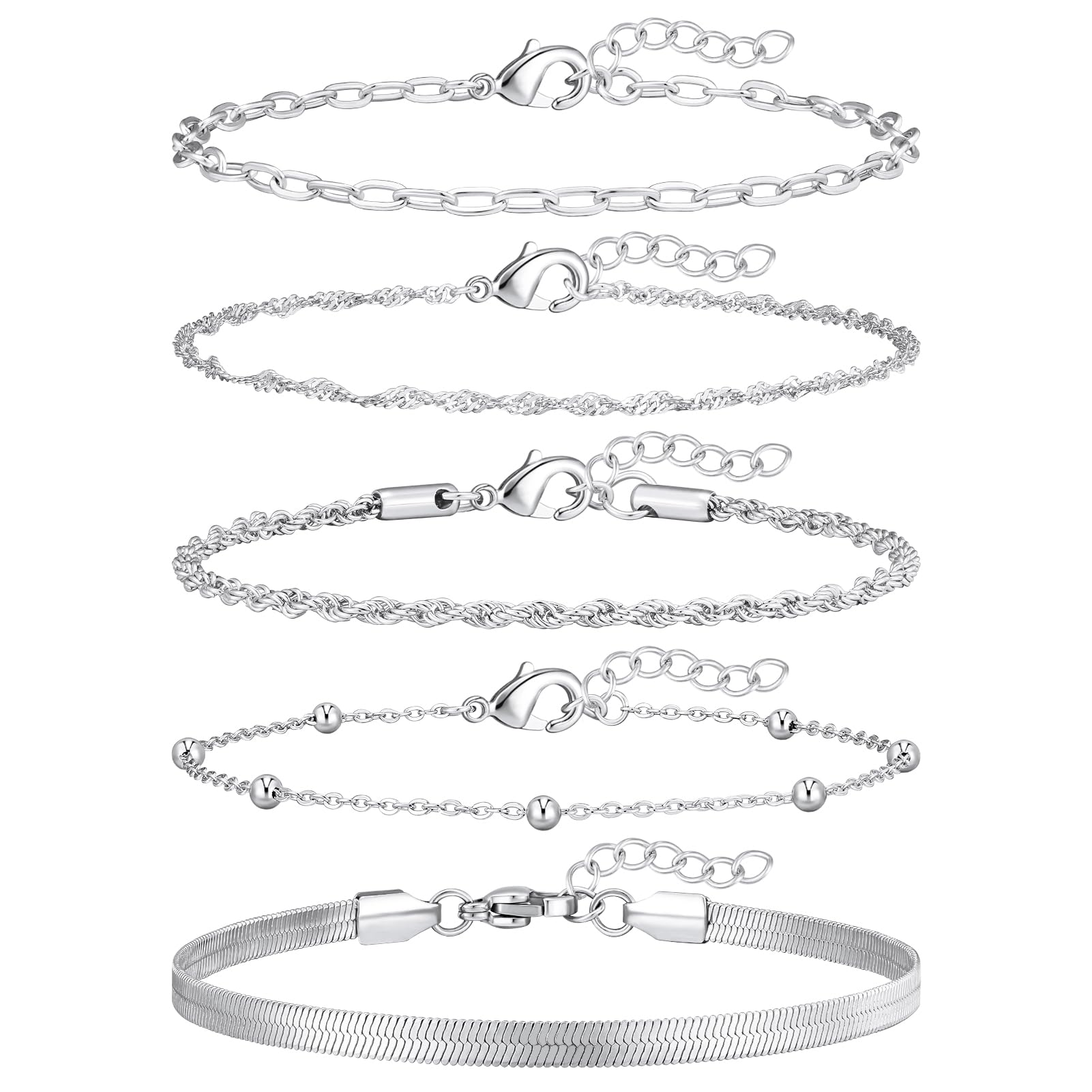 adoyi Gold Bracelets for Women, 14K Gold Plated Stackable Bracelet Stack Set Adjustable Charm Paperclip Chain Cuban Link Layered Waterproof Jewelry Sets Gifts for Womens 6.5 Inch
