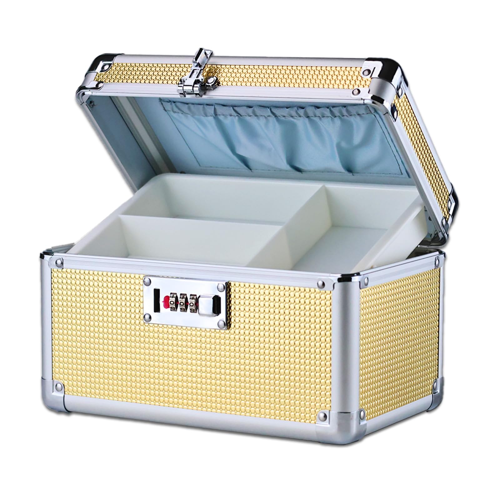 Pogianhae Gold Portable Combination Lock Storage Box With Handle – Multipurpose Locking Case For Home & Outdoor Use, Secure Storage For Accessories, Medicine, Cosmetics, Toys & Tools (, Small)