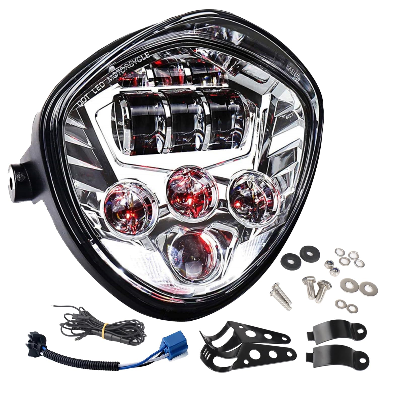 AVOUZ 7inch LED Motorcycle Headlight Hi Lo Beam White&Red DRL with Universal Motorcycle Mounts Bracket Compatible with Harley Davidson Kawasaki Suzuki Yamaha Ducati Victory Honda