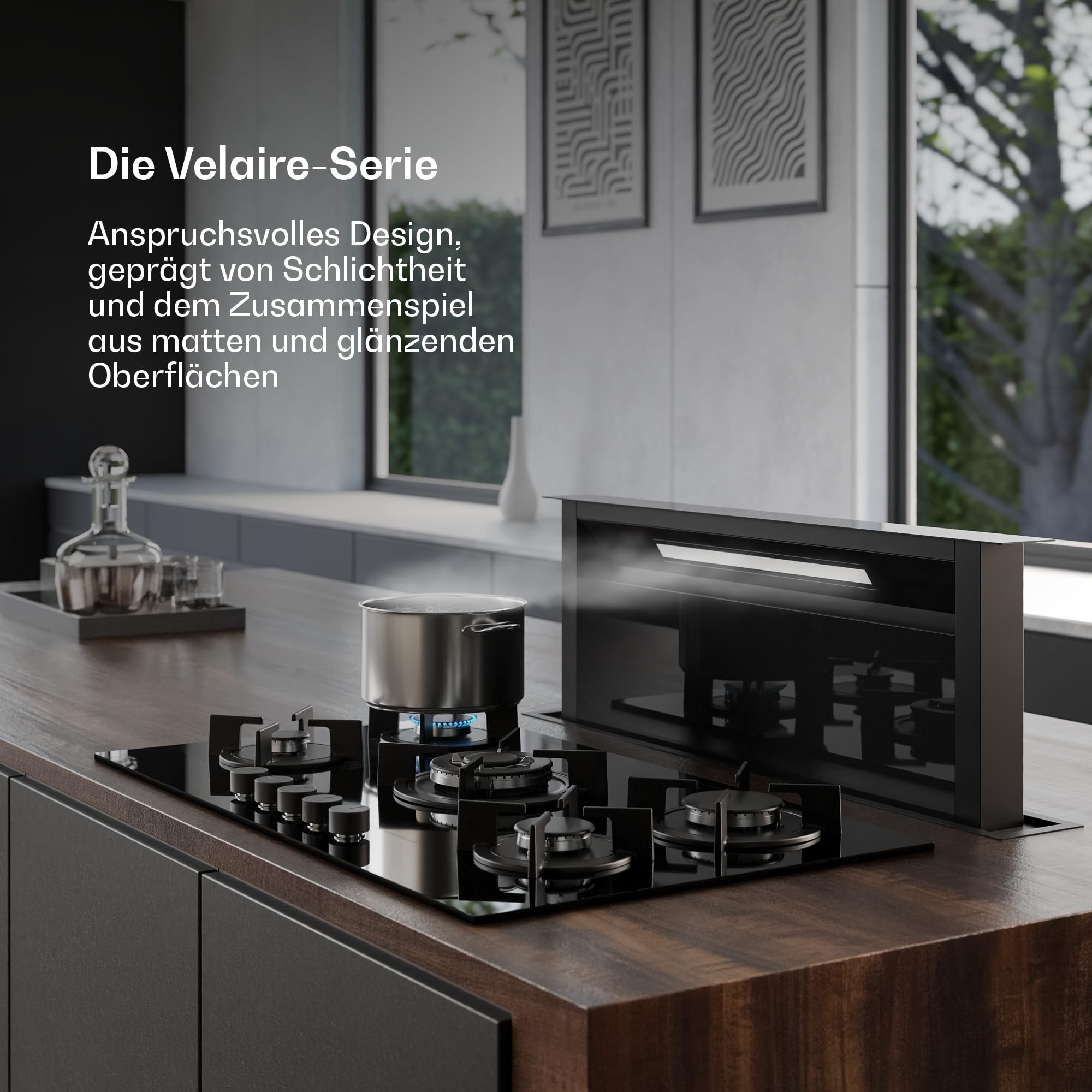 Klarstein Velaire Gaskochfeld, 90 cm, 5-Brenner, 10400 W, Glas, Flüssiggas & Erdgas, Elektrische Zündung, Flammenausfallschutz, Gasherd, inkl. Umrüstsatz & Schlauchset, Schwarz