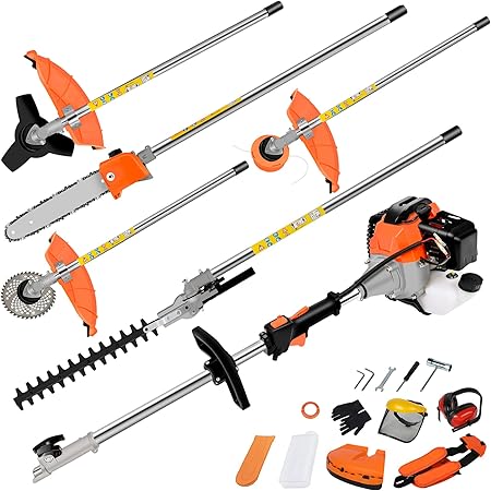 Review Olenyer Multifunctional 52CC 2 Cycle 5 in 1 Gas Pole Saw Brush Cutter Gas Hedge Trimmer with Extension Pole for Tree Trimming Weed Grass Yard Garden
