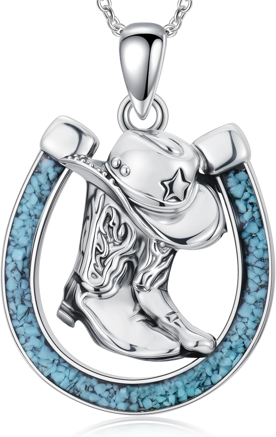 Western Necklace 925 Sterling Silver Turquoise Western Pendant Necklace Country Jewelry Gifts for Cowgirl Cowboy