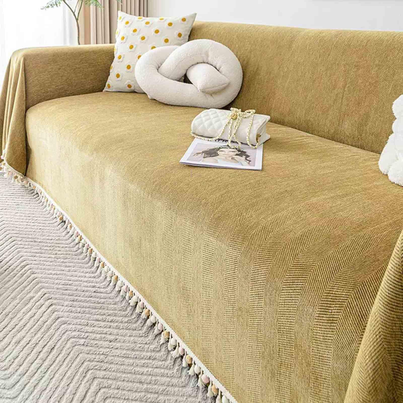 Racib Khakiyellow 3 Seater Sofa Throws, Extra Large Chenille Throws For Settees & Couch, Non Slip - 180×260Cm