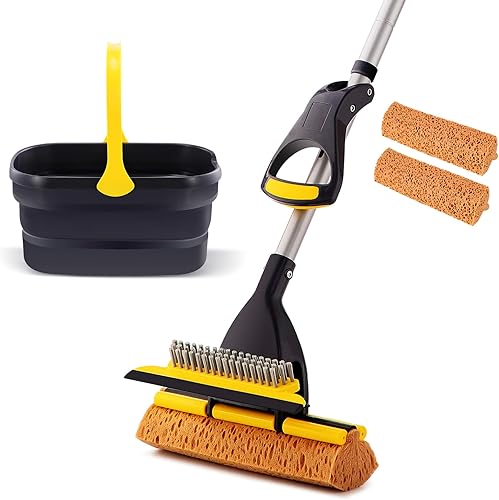 Yocada Cubo de plástico plegable para fregona y esponja, kit de mopa para uso doméstico, azulejos comerciales, baño, garaje, limpieza con un total