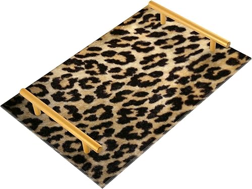 Bandeja rectangular de acrílico con estampado de leopardo sexy con asas, antideslizante, para decoración del hogar, 11.8 x 7.87 pulgadas