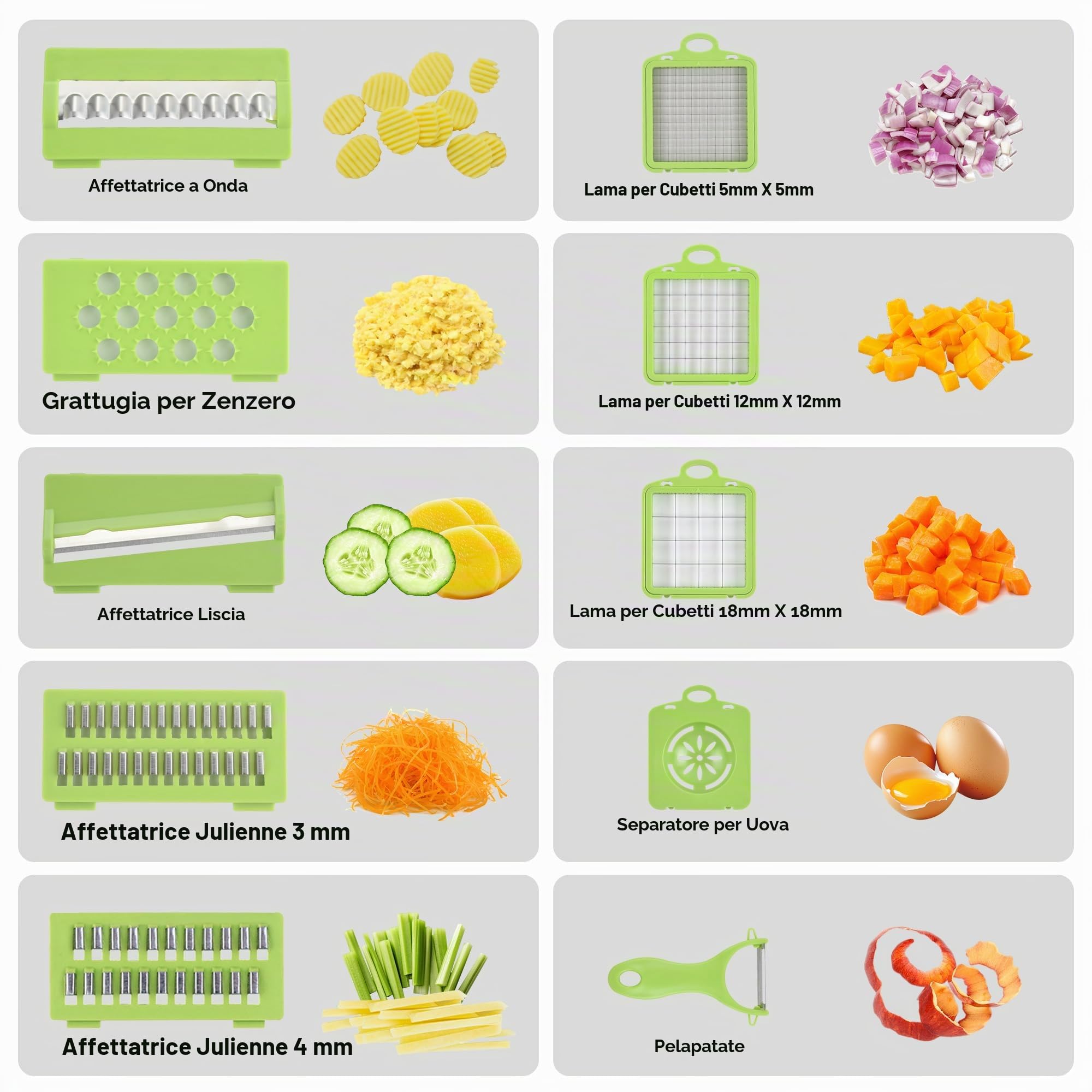 Romon Taglia Verdure, Affetta Verdure, Tagliaverdure, 14 in 1 Affettaverdure e Tagliaverdure Multifunzionale, Trita Verdure Manuale per Cubetti, Bastoncini, Fette, Strisce e Quarti