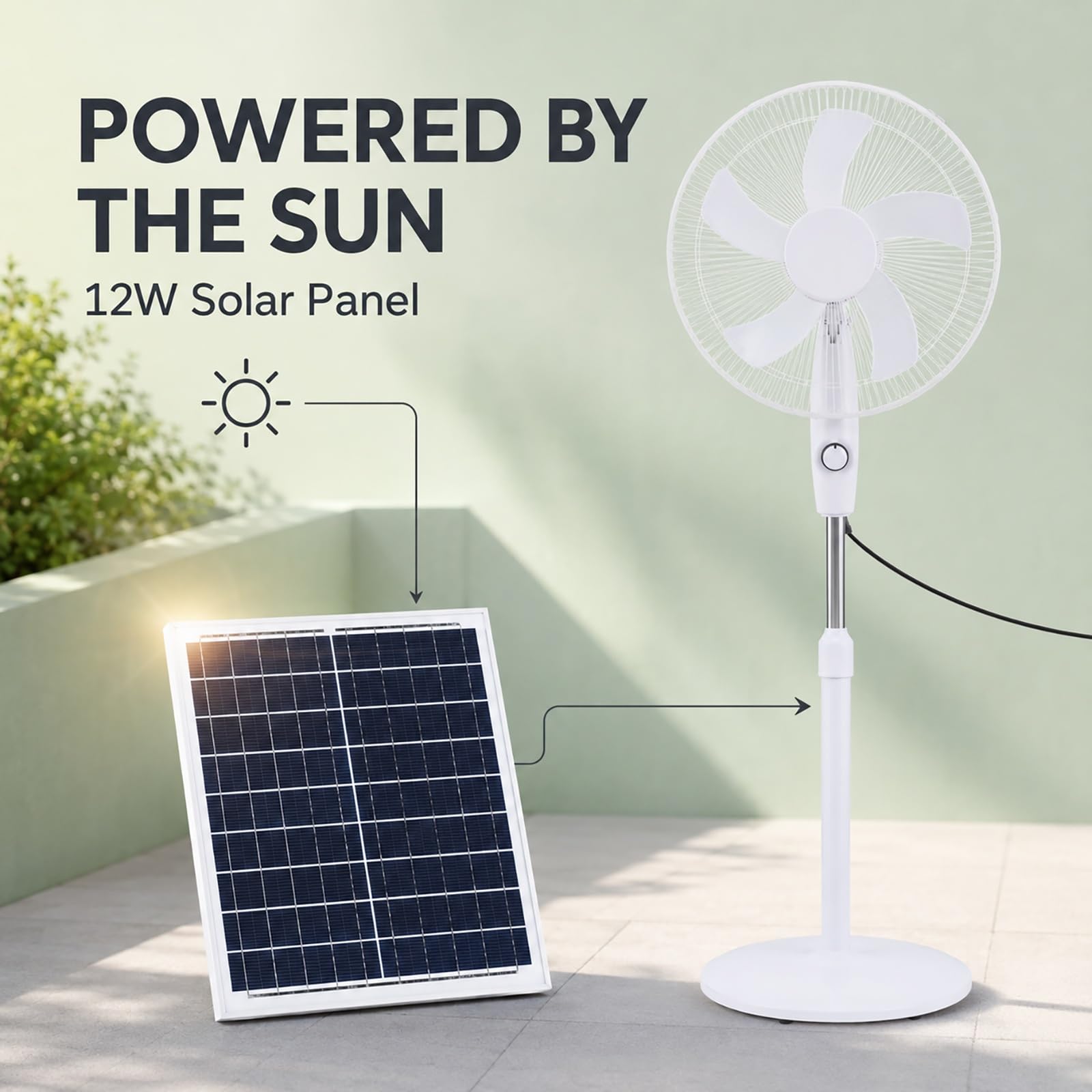 Ventilatore a Piedistallo Solare con Pannello, Ventilatore Ricaricabile | Ventilatore Oscillante a Batteria 6000mAh con 3 Velocità, Ricaricabile Ventilatore Silenzioso da Esterno
