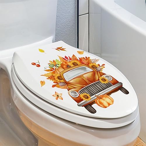 Miniatura 3 de WBQMUNY 5 hojas de calcomanías autoadhesivas para tapa de inodoro de Acción de Gracias, calcomanías para la tapa del inodoro, calcomanía decorativa