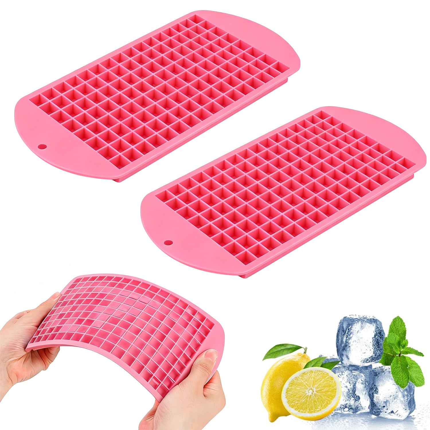 160 Grids Mini Silicone Ice Cube Trays, 2 Packs Mini Square Ice Cube Mold