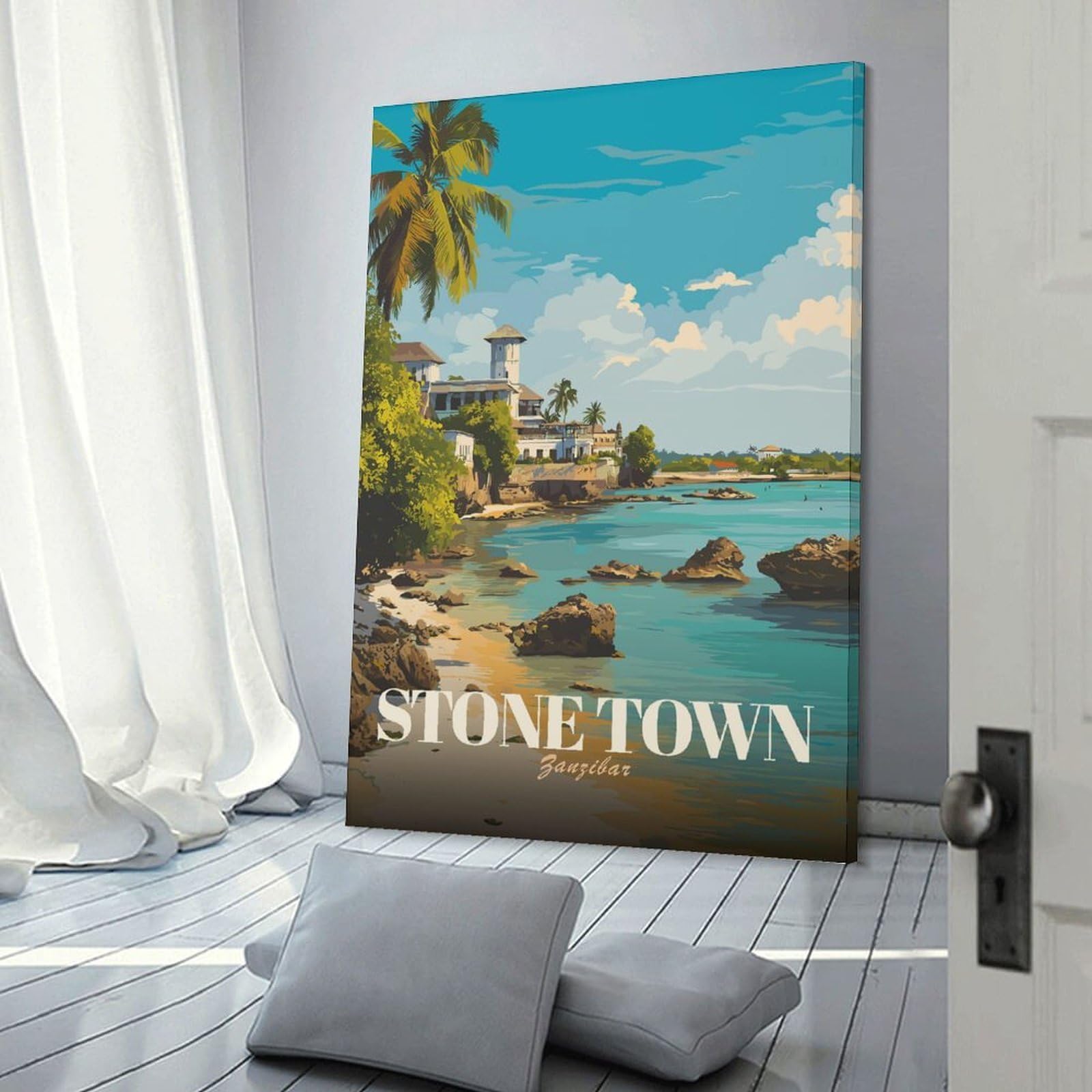Junmoney Stone Town Zanzibar Travel Canvas Wall Decor 24x36inch(60x90cm), for Workspace Walls, Study Corners Or Bedrooms, Decorative Artwork for Productive Spaces