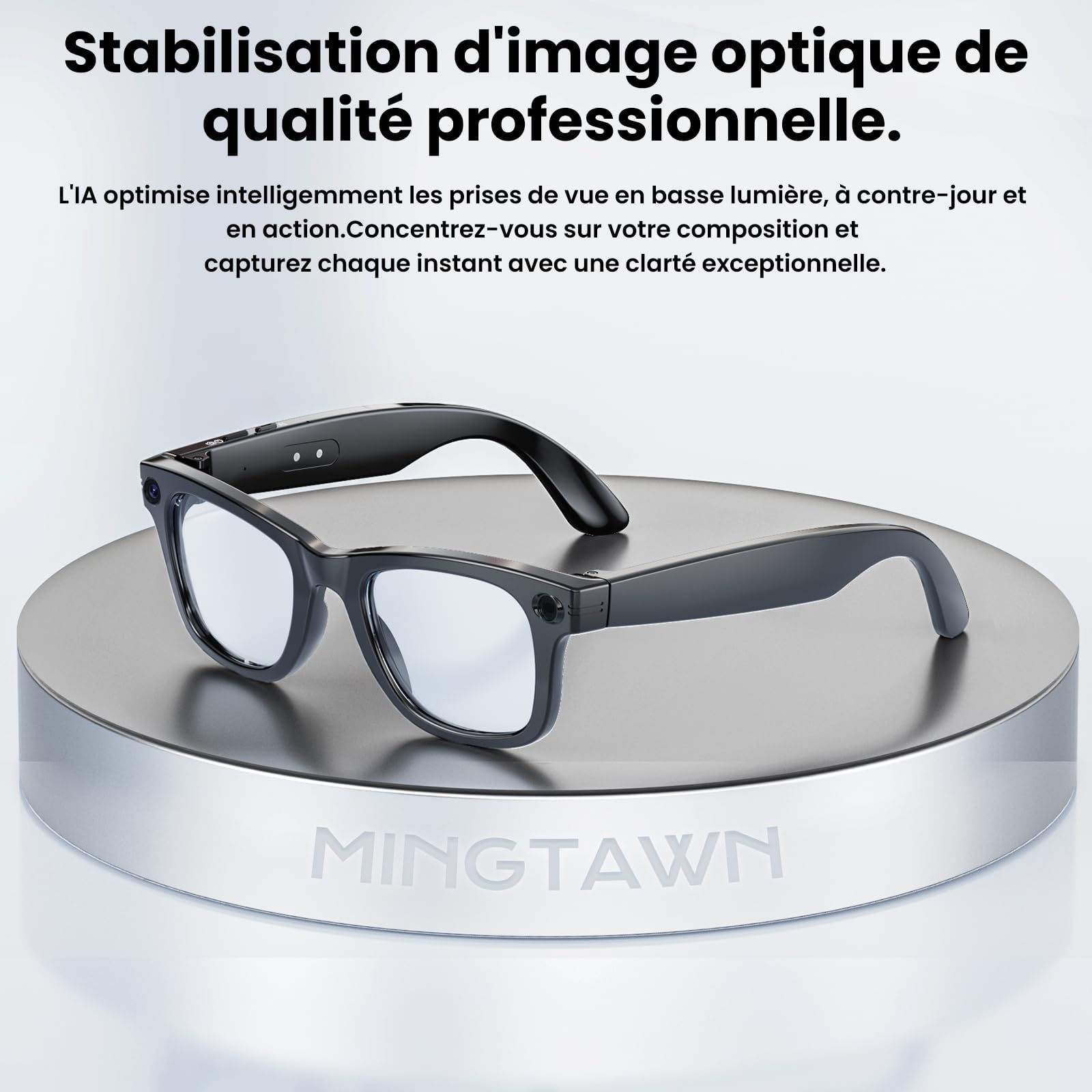 Occhiali intelligenti IA con fotocamera 4K HD, 270 mAh, fotocamera anti-agitazione 800 W, registrazione video con doppio microfono, interpretazione simultanea/GPT(nero)