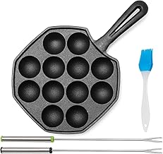 Cast Iron Takoyaki Pan - 12 Hole Heavy Duty Square Cooking Plate Octopus Ball Maker 1.5" Half Sphere Takoyaki Maker for Baking Cooking