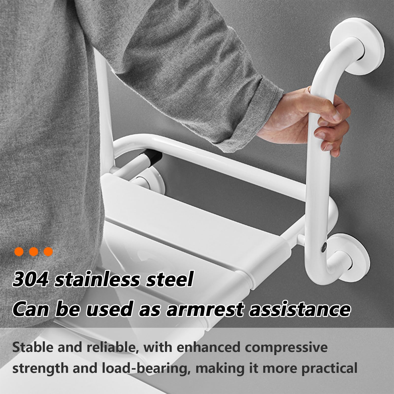 Silla Ducha Plegable, Asiento de Ducha de Pared 2 en 1 Asiento de Bañera Plegable Cargable con Reposabrazos para Baño Taburete de Baño Antideslizante para Personas Mayores