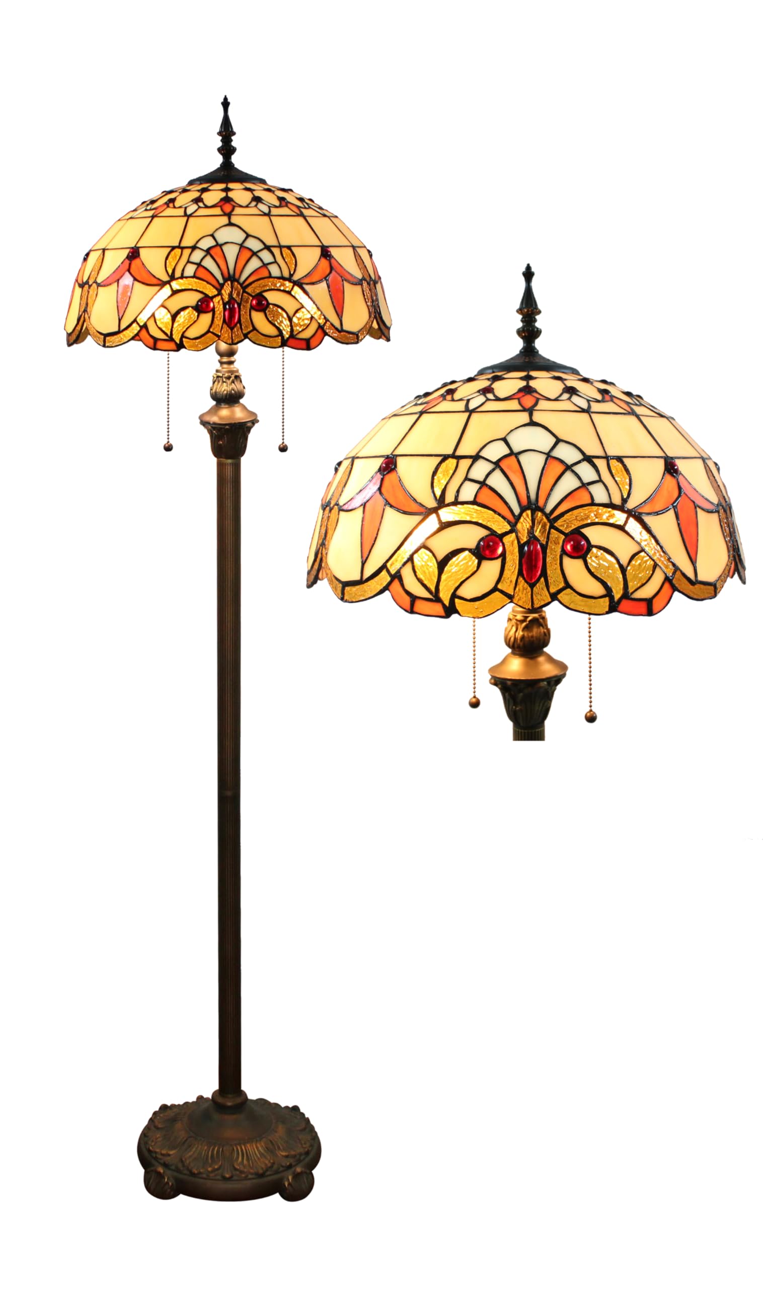Tiffany Lampa stojąca, witrażowa, żółta lampa stojąca, 40 cm, antyczna lampa narożna, dekoracja sypialni, salonu, domowego biura (A4)