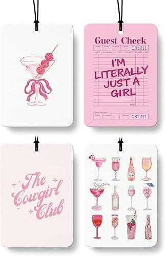 Pink Western Cologne - Ambientador para automóvil, 4 unidades, diseño retro preppy retro para cóctel, vaquera, ambientador colgante para autos,