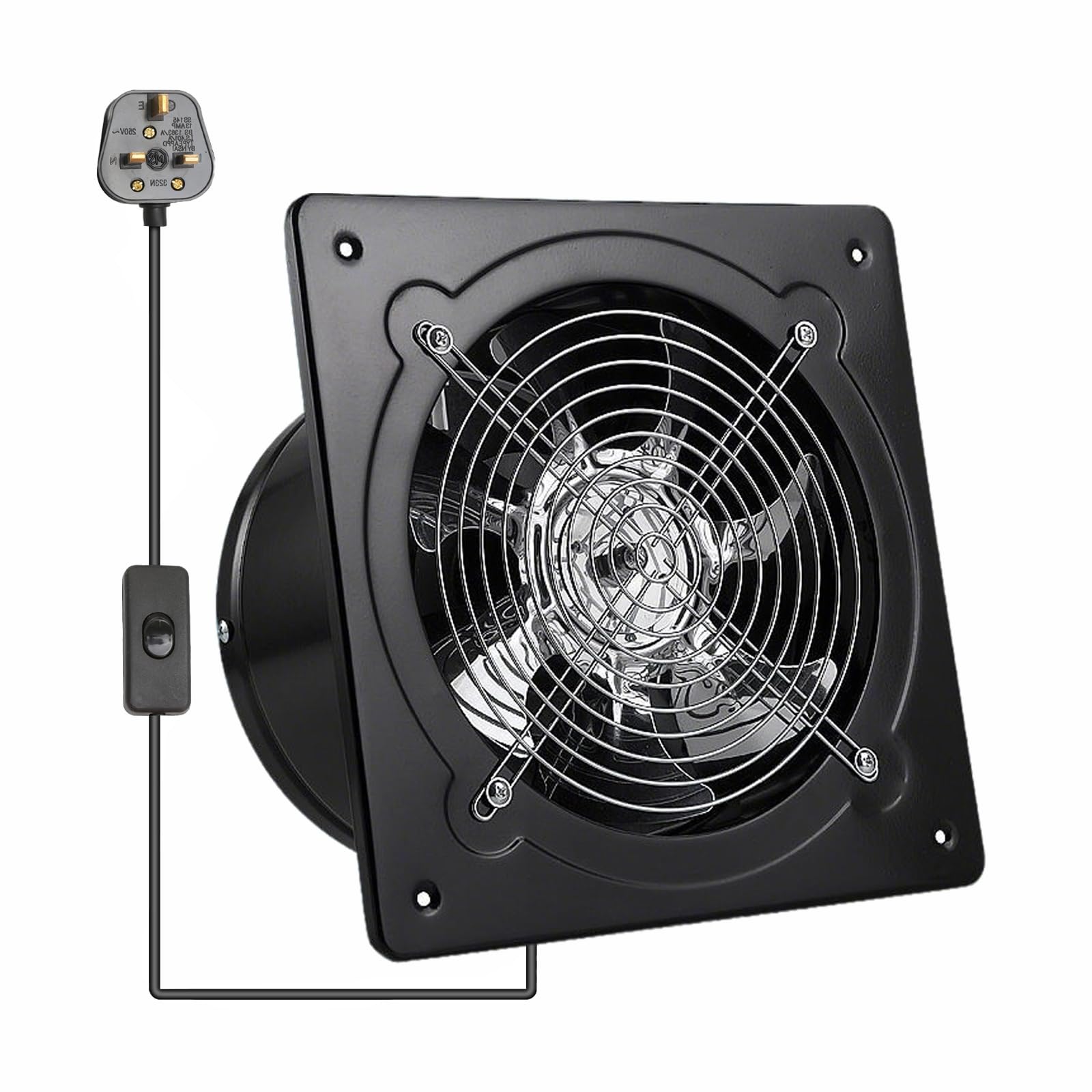 iFCOW 8 Inch Kitchen Extractor Fan, 1050m³/h Metal Exhaust Fan with Switch and Built-in Check Valve, Low Noise Ventilation Fan for Basement Garage Warehouse Rapid Heat, Moisture & Fume Exhaust
