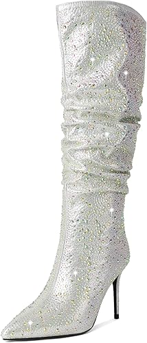 Vista 4 de Zamikoo Slouchy High Heel Boots for Women, Knee High Stiletto Heel Boots, Pointed Toe Slouch Stretch Tall Boots Pull On 3.5 Inches