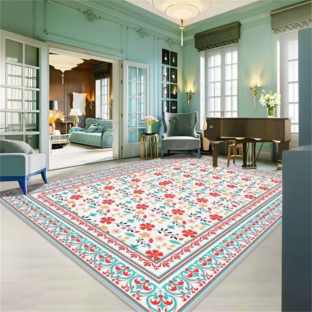 Tapis de chambre fille lavable style pastoral bleu 50x80