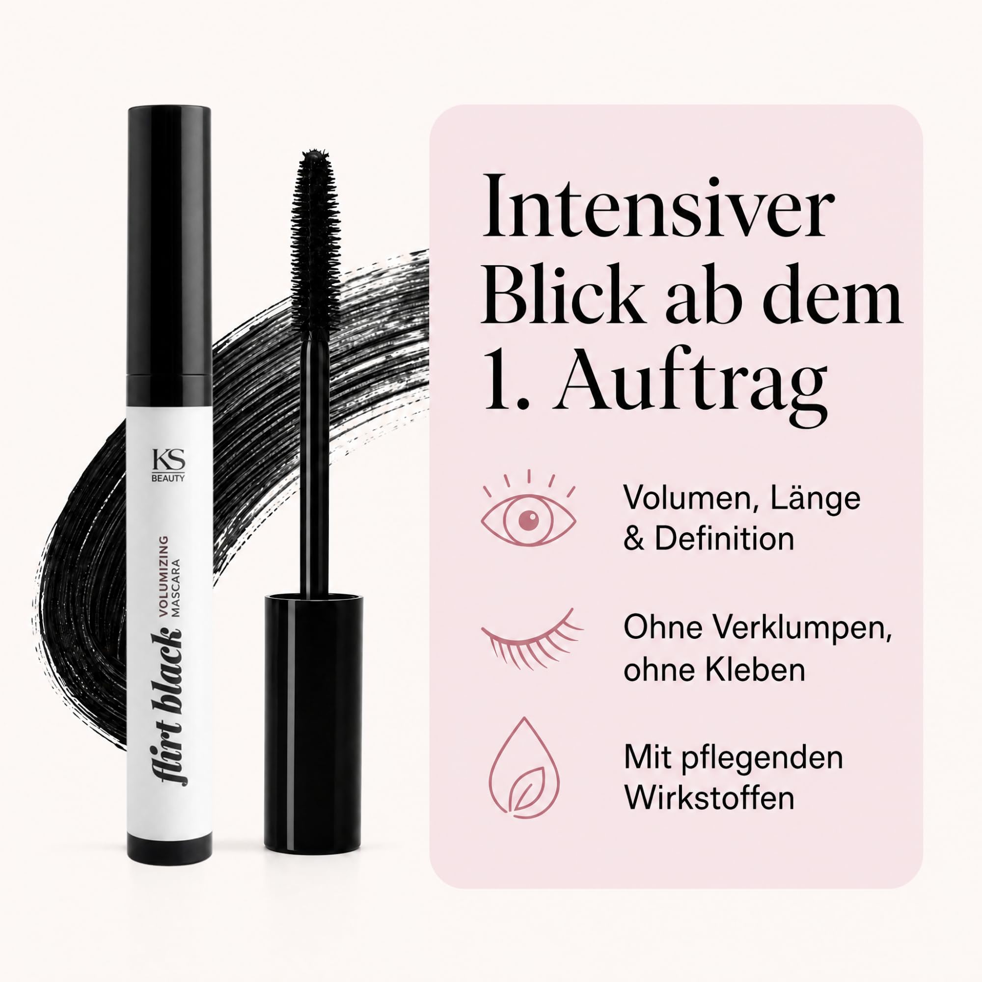 KS Beauty Flirt Black Mascara 8 ml, Volumen & Länge, Wimperntusche Schwarz | Pflegende Wimperntusche mit Widelash™, Biotinoyl Tripeptide-1 und Arganöl für geschmeidige, definierte Wimpern