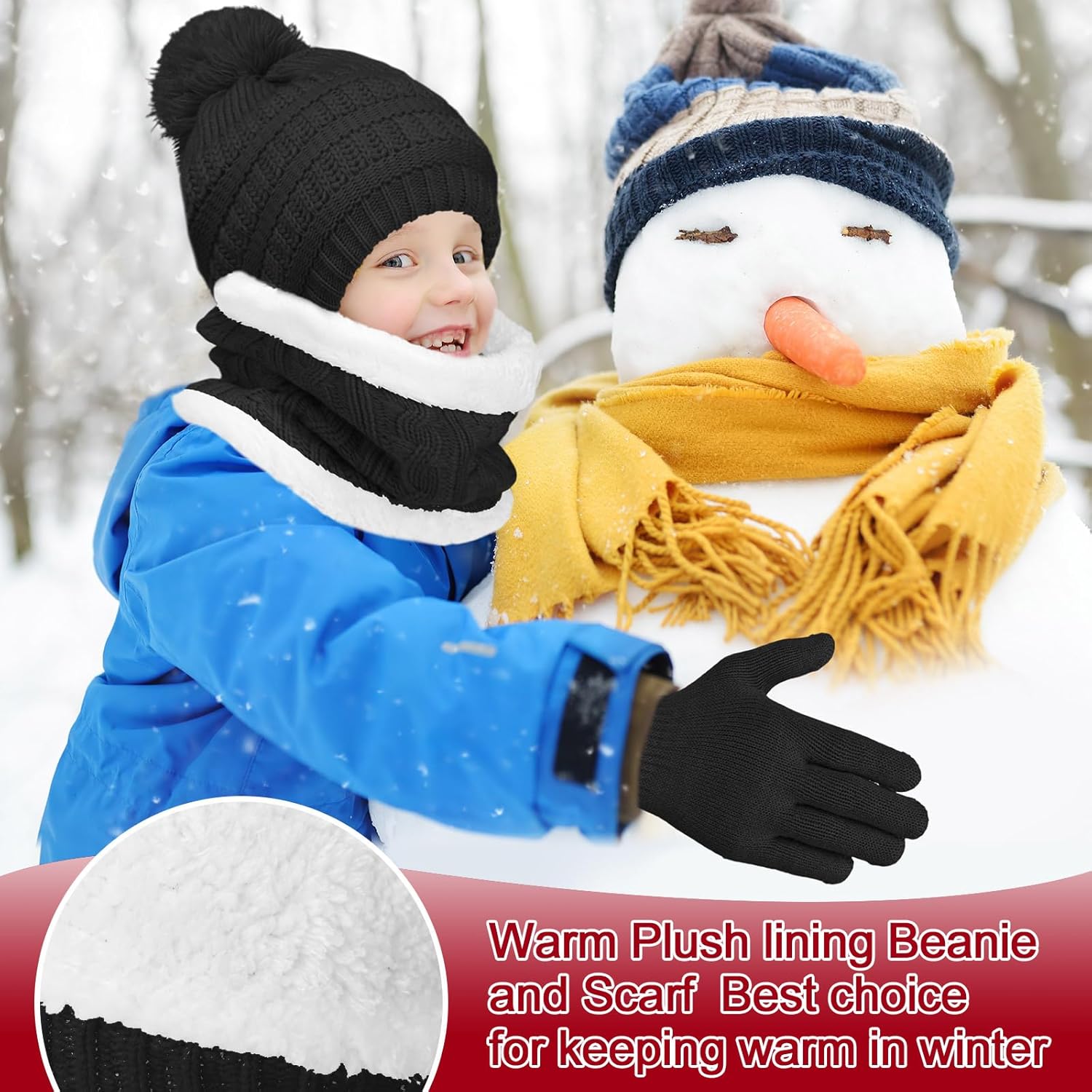 JaGely 9 Pcs Kids Hat Gloves Scarf Winter Set Fleece Knit Lined Warm Beanie Thermal Neck Warmer Mittens for 5-10 Boys Girls - Image 7