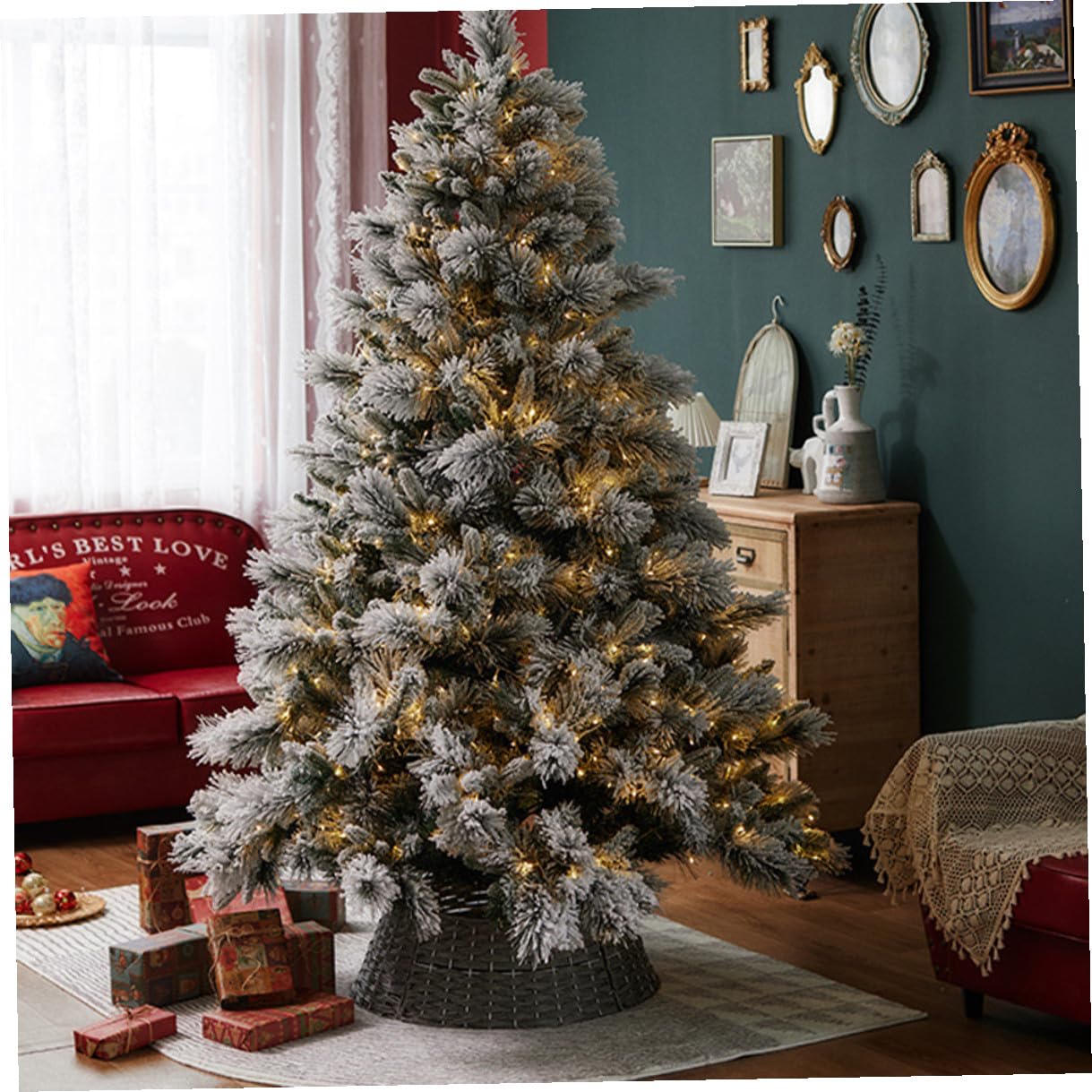 ULTECHNOVO Base Albero Natale Gonna Intrecciata in Rattan Grigia Piccola Copri Piede per Alberi Artificiali Decorazioni Natalizie per Ambienti Interni Festivi