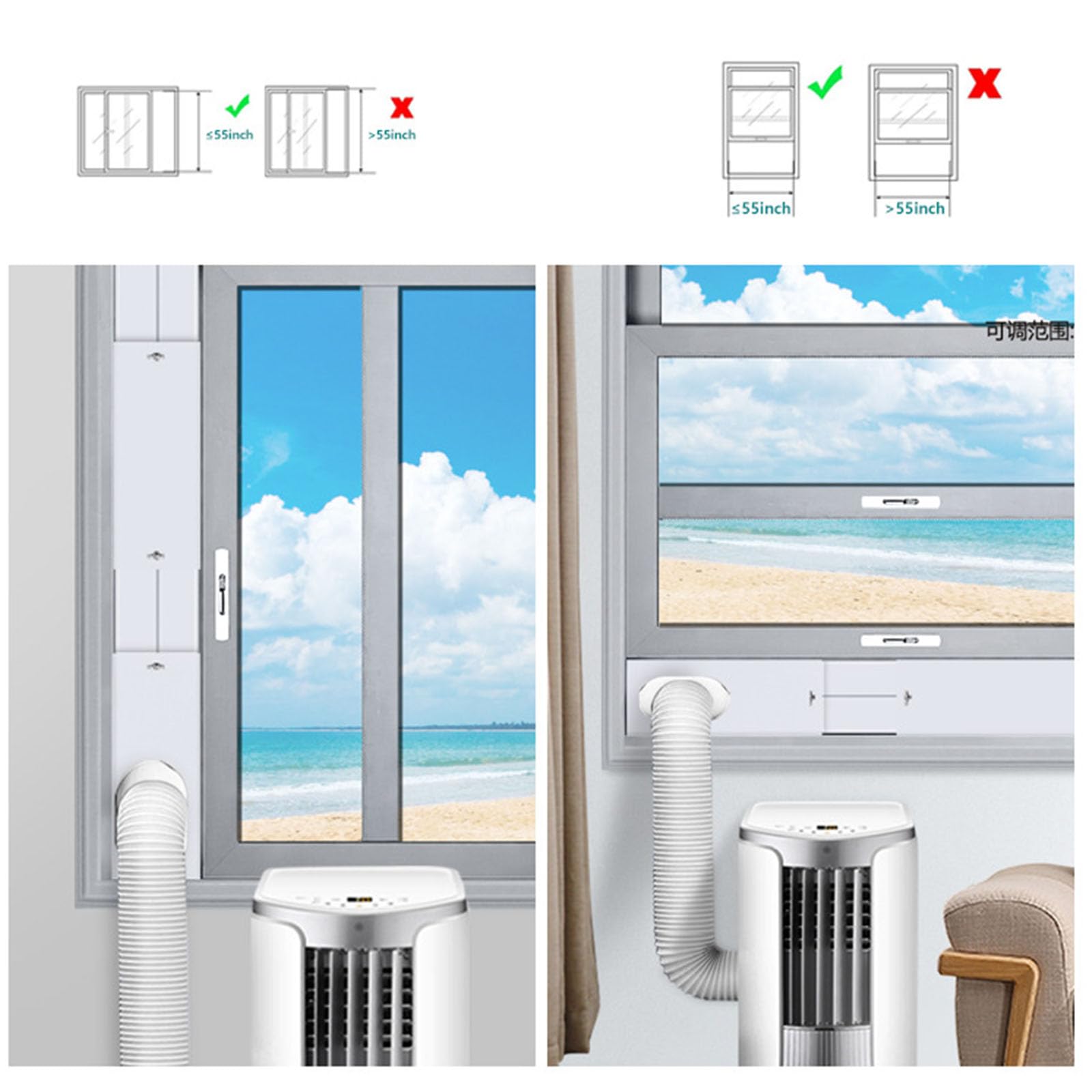 Kit de placa deslizante de ventana ajustable para aire acondicionado portátil, kit de ventilación expandible con manguera de escape, accesorios de aire acondicionado para una fácil instalación, aire
