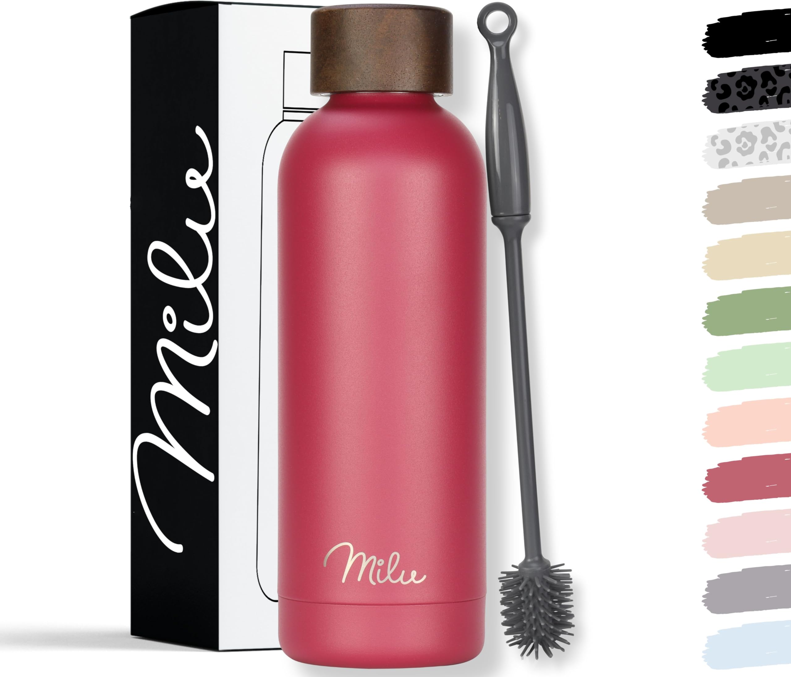 Milu Thermosflasche 500ml Isolierte Edelstahl Thermo Trinkflasche Thermoskanne Auslaufsichere Isolierflasche doppelwandig - Kohlensäure geeignet – inkl. Reinigungsbürste (Berry, 500ml)