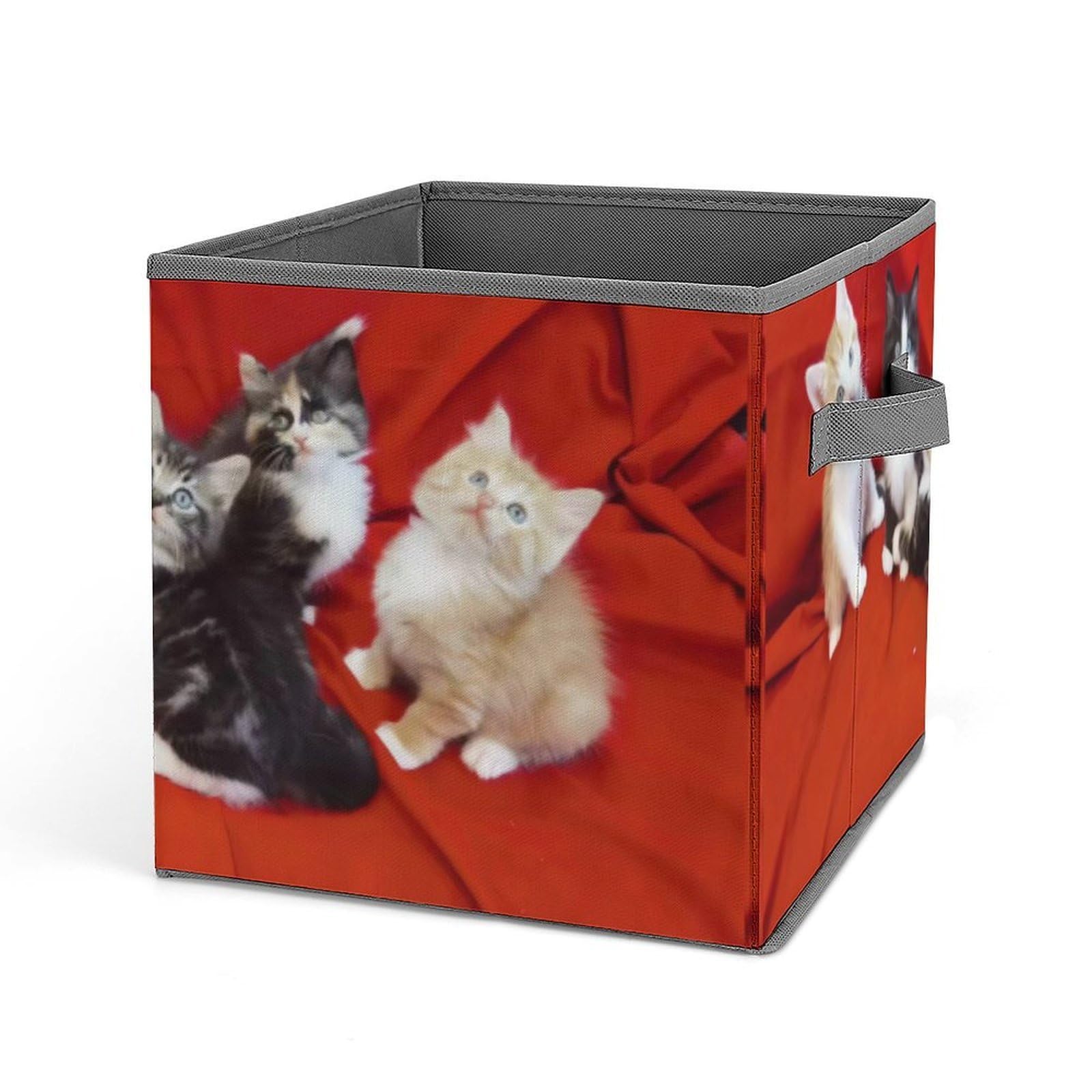 BTCOWZRV Cat Cube Storage Bins - 11 Inch Heavy Duty Fabric Closet Bins for Shelves, Cube Organizer - Collapsible Storage Boxes with Handle Decorative Clothing Storage Baskets