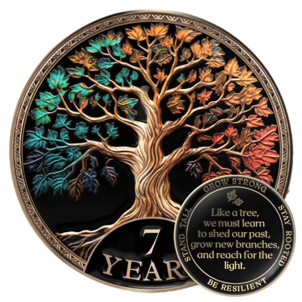 MilestoneMint 7 Year Sobriety Coin, Tree of Life, AA Coins and Medallions