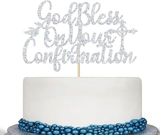 God Bless On Your Confirmation Cake Topper - First Confirmation Decorations - Baptism, Baby Shower, Bridal Shower, Engagement, Wedding Anniversary Party Decorations Silver Glitter