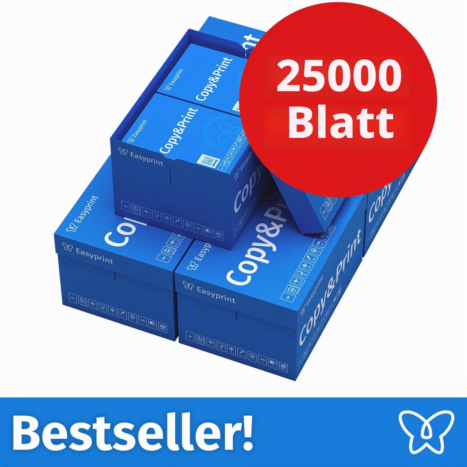 Easyprint Druckerpapier Kopierpapier 25000 Blatt 50 x 500 A4 Premium Hochweiß CIE 160 PEFC zertifiziert