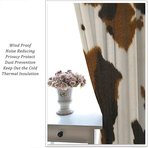Miniatura 4 de Cortinas opacas de piel de vaca, marrón y blanco, patrón rústico de vida silvestre, para dormitorio de niños y jóvenes, cortinas de sala de estar,