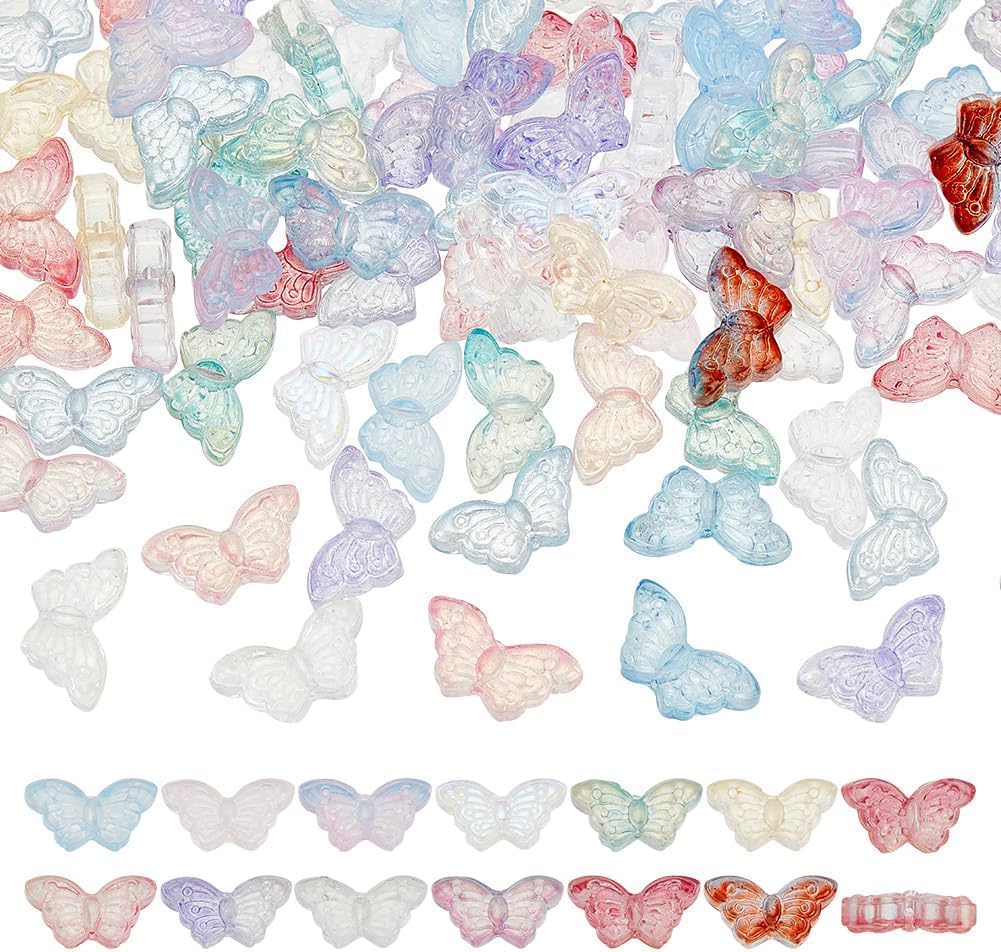 100Pcs Butterfly Beads Crystal Butterfly Beads Clear Butterfly Spacer Beads Butterfly Beads Charm for Bracelet Earring Necklace Jewelry Making DIY Craft Hole:1mm