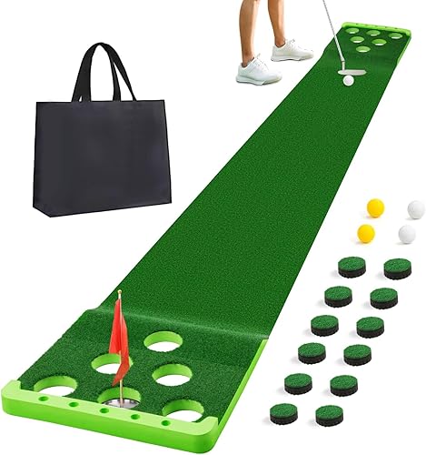 Sagsewful Juego de putting de golf con borde frontal para interiores y exteriores, tapete verde para poner de golf, incluye 8 pelotas de golf y