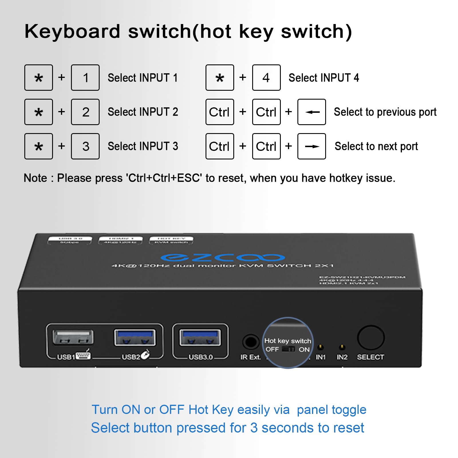 8K HDMI 2.1 KVM Switch Dual Monitor USB 3.0 2 Ports mit Hotkey 8K 60Hz 4K 120Hz 48Gbps HDCP2.3 HDMI Extended Display Share 2 PC mit einer Tastatur Mous HDR D-olby Vision VRR IR Remote Control