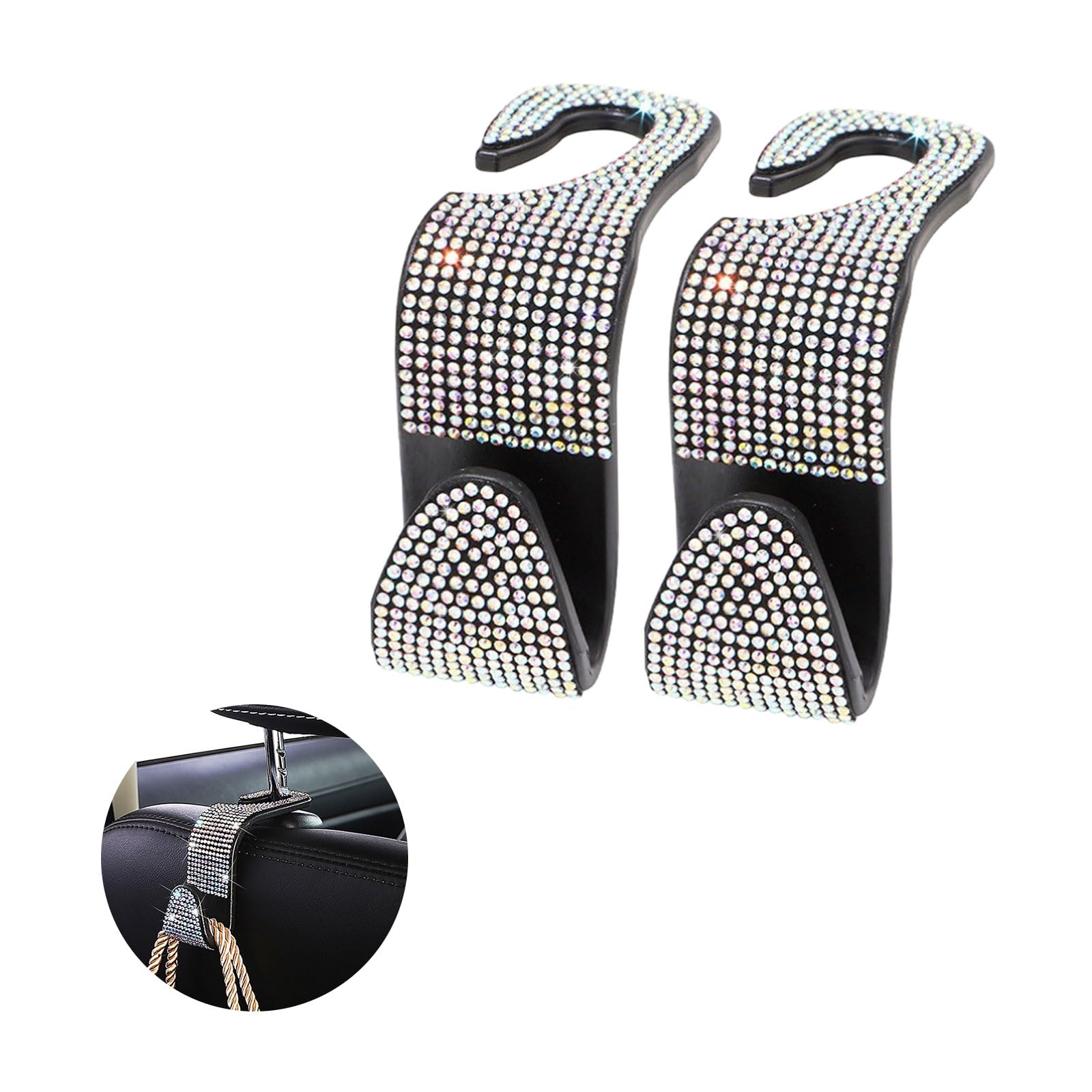 ZicinerZiciner 2PCS Bling Car Seat Headrest Hook, Crystal Rhinestone Backseat Hanger Storage Organizer, Auto Seat Holder Hooks for Hanger, Universal Car Accessories for Handbag Purse Coat (Colorful)